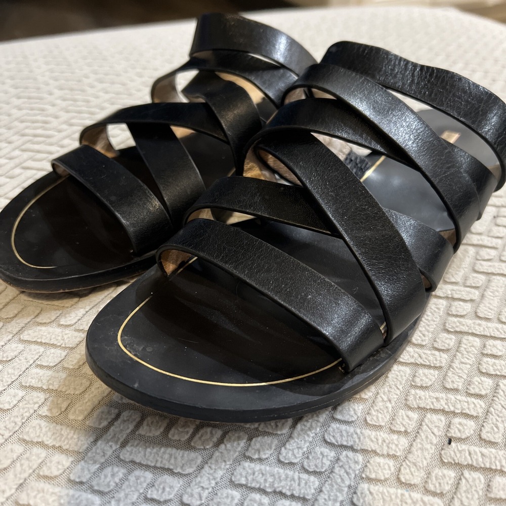Louise Et Cie BLACK Leather Strappy Slip On Slide Sandals US 8.5/ EURO 38.5